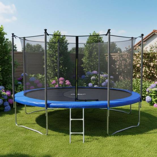 Trampoline pour enfant 12Ft ø366cm avec coussin de protection Bleu, Echelle et Filet de sécurité JUMP4FUN - Image 3