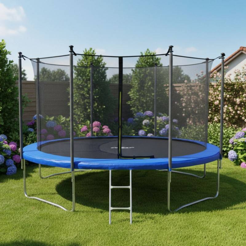 Trampoline pour enfant 12Ft ø366cm avec coussin de protection Bleu, Echelle et Filet de sécurité JUMP4FUN - Image 3