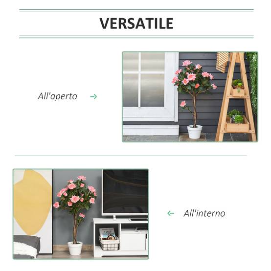 Rose artificielle 21 fleurs, pot ciment/mousse, Ø18x90cm, rose - Image 6