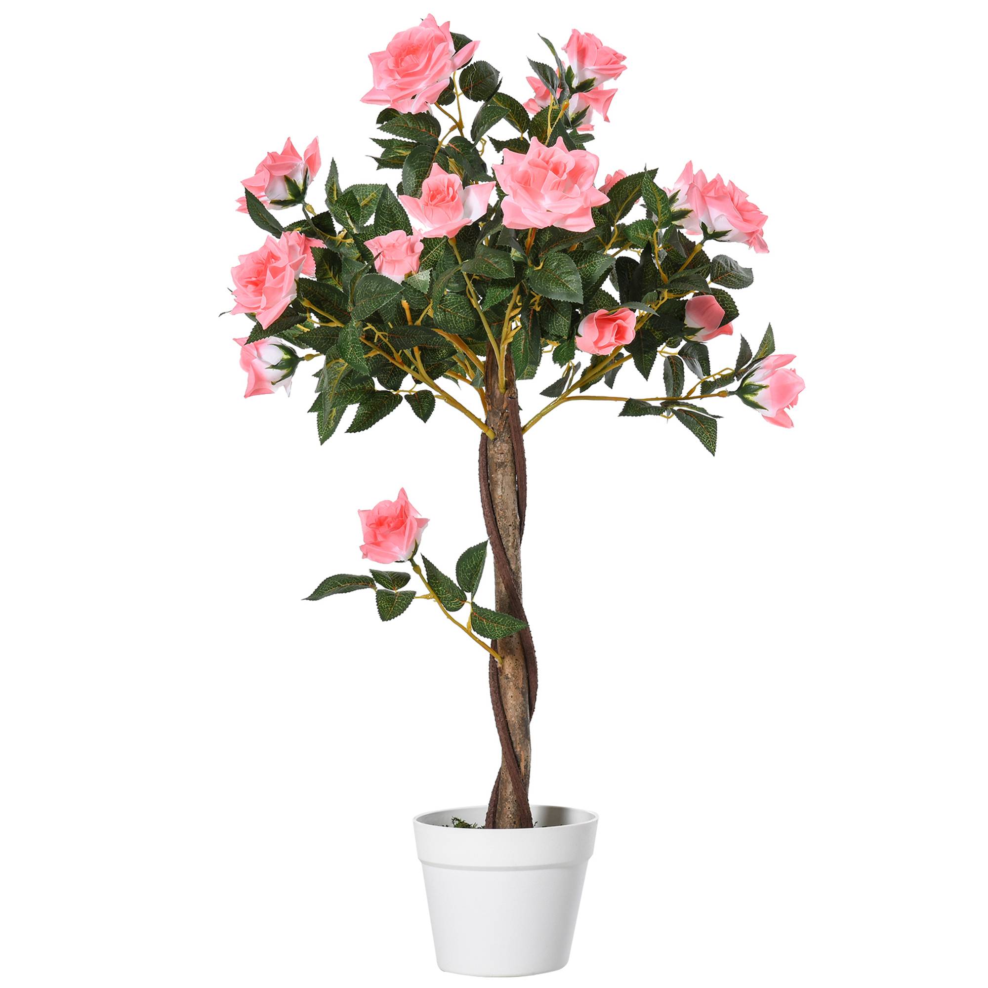 Rose artificielle 21 fleurs, pot ciment/mousse, Ø18x90cm, rose - Image 1