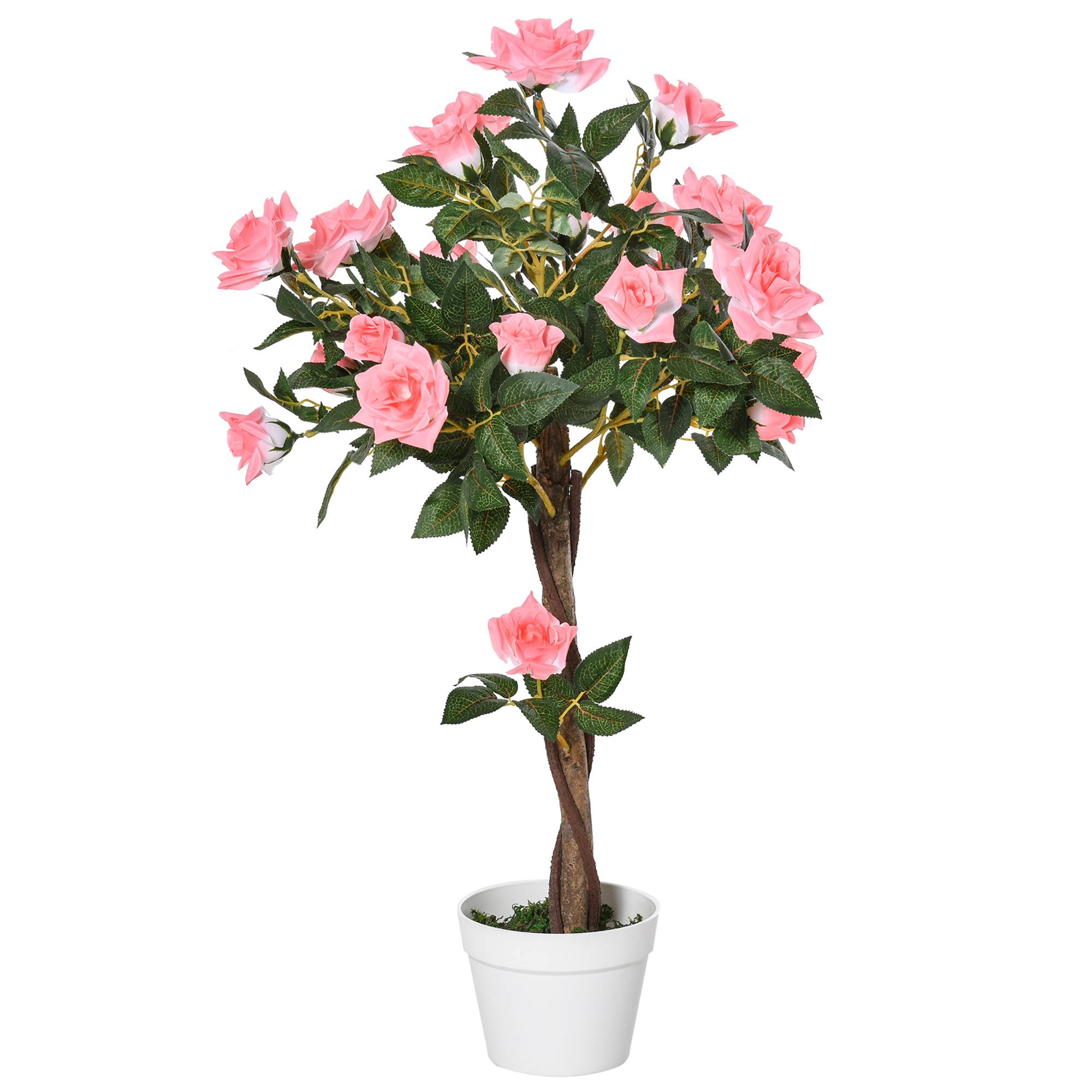 Rose artificielle 21 fleurs, pot ciment/mousse, Ø18x90cm, rose - Image 2