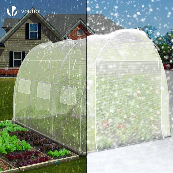 Vounot - Serre de jardin tunnel Toute Saison 6m² - 3L x 2l x 2H m - fenêtres et portes latérales zippées enroulables, barre anti-tempête - Image 4