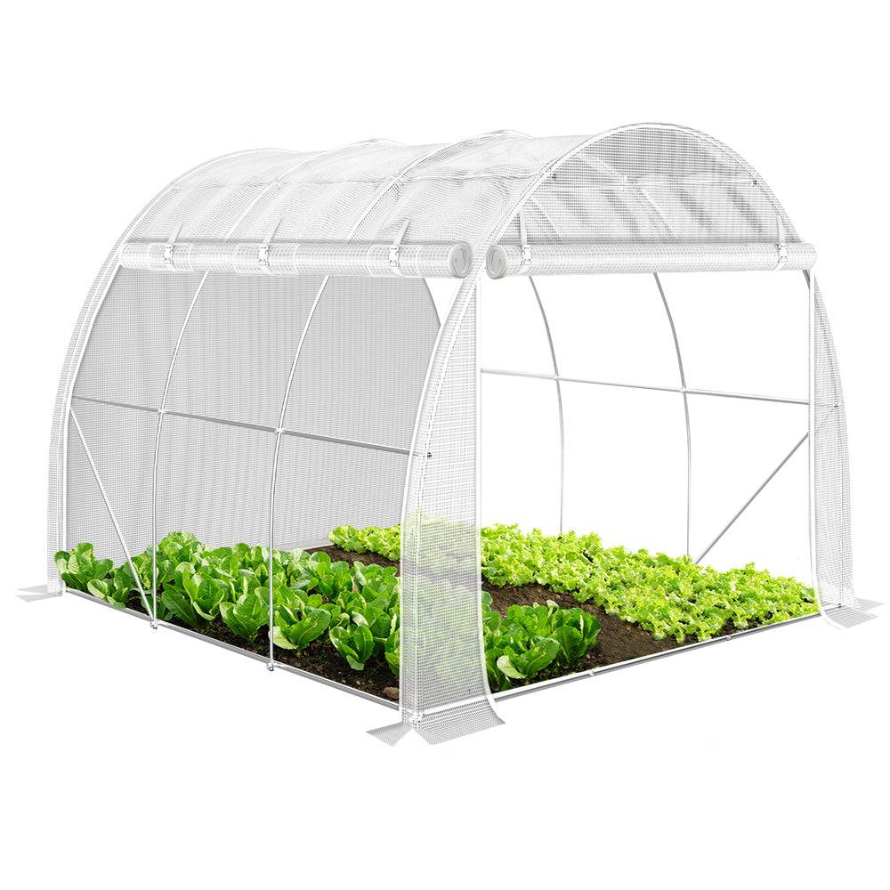 Vounot - Serre de jardin tunnel Toute Saison 6m² - 3L x 2l x 2H m - fenêtres et portes latérales zippées enroulables, barre anti-tempête - Image 1