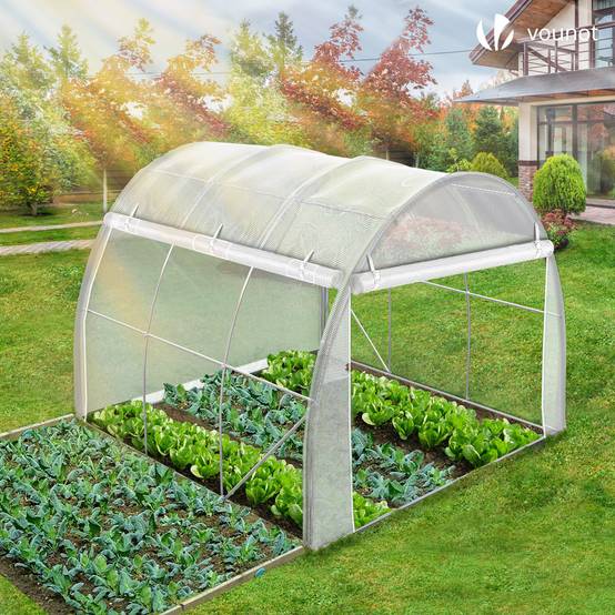Vounot - Serre de jardin tunnel Toute Saison 6m² - 3L x 2l x 2H m - fenêtres et portes latérales zippées enroulables, barre anti-tempête - Image 3