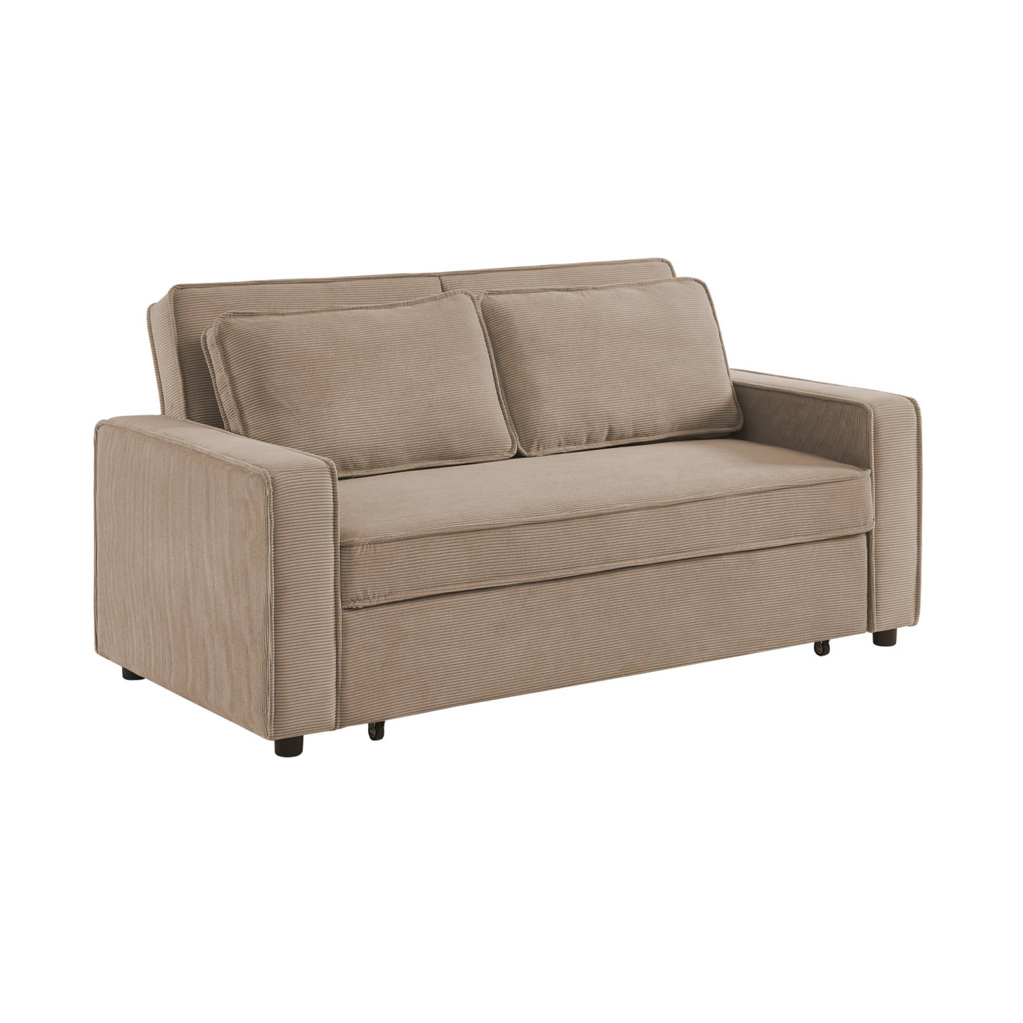 sweeek - Canapé convertible 2 places blanc beige velours côtelé. banquette. lit | sweeek - Image 2