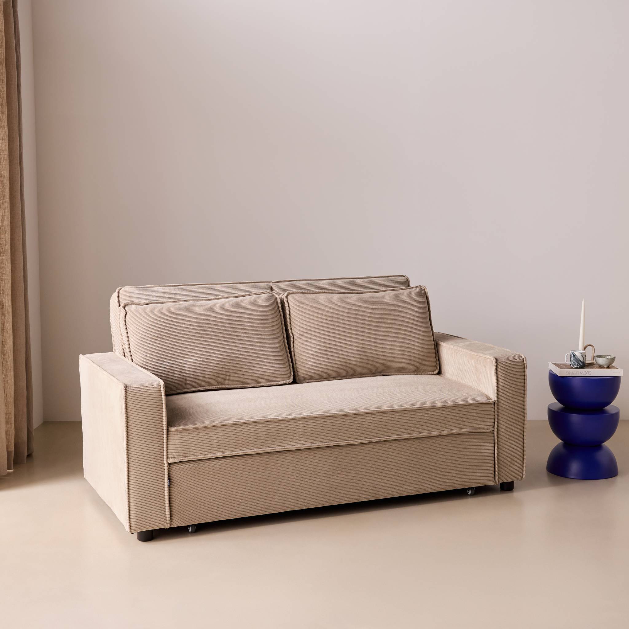 sweeek - Canapé convertible 2 places blanc beige velours côtelé. banquette. lit | sweeek - Image 3