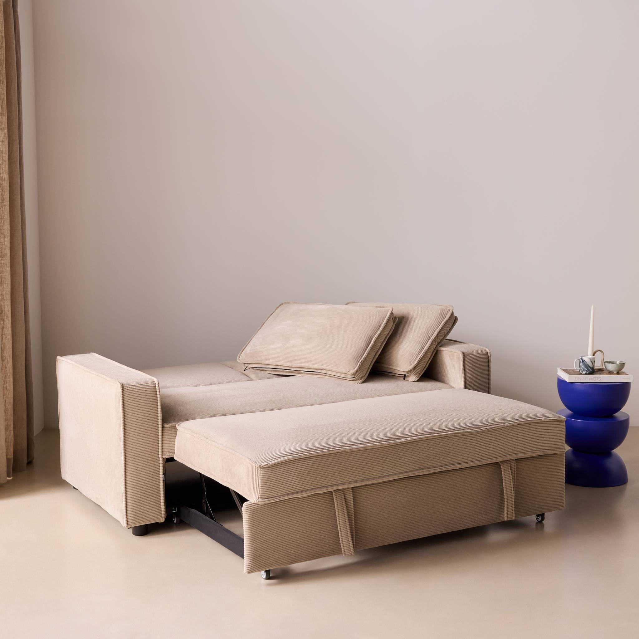 sweeek - Canapé convertible 2 places blanc beige velours côtelé. banquette. lit | sweeek - Image 7