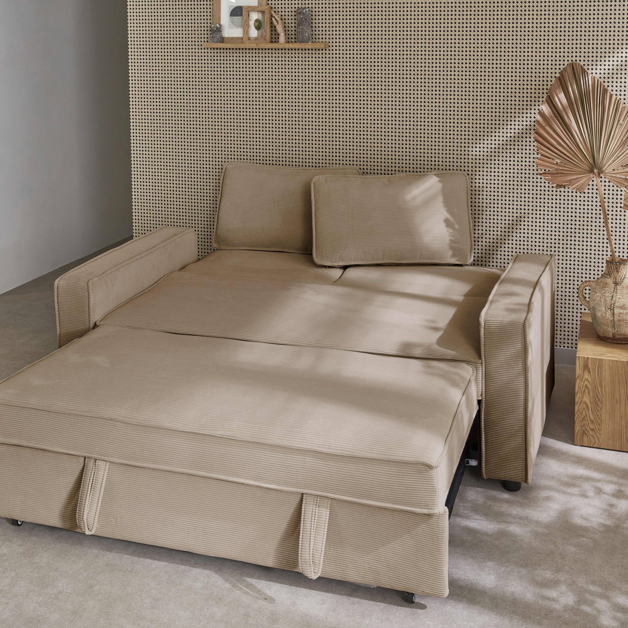 sweeek - Canapé convertible 2 places blanc beige velours côtelé. banquette. lit | sweeek - Image 7