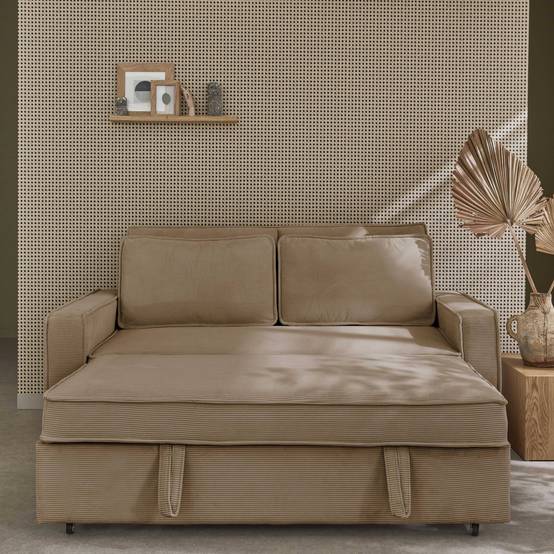 sweeek - Canapé convertible 2 places blanc beige velours côtelé. banquette. lit | sweeek - Image 6