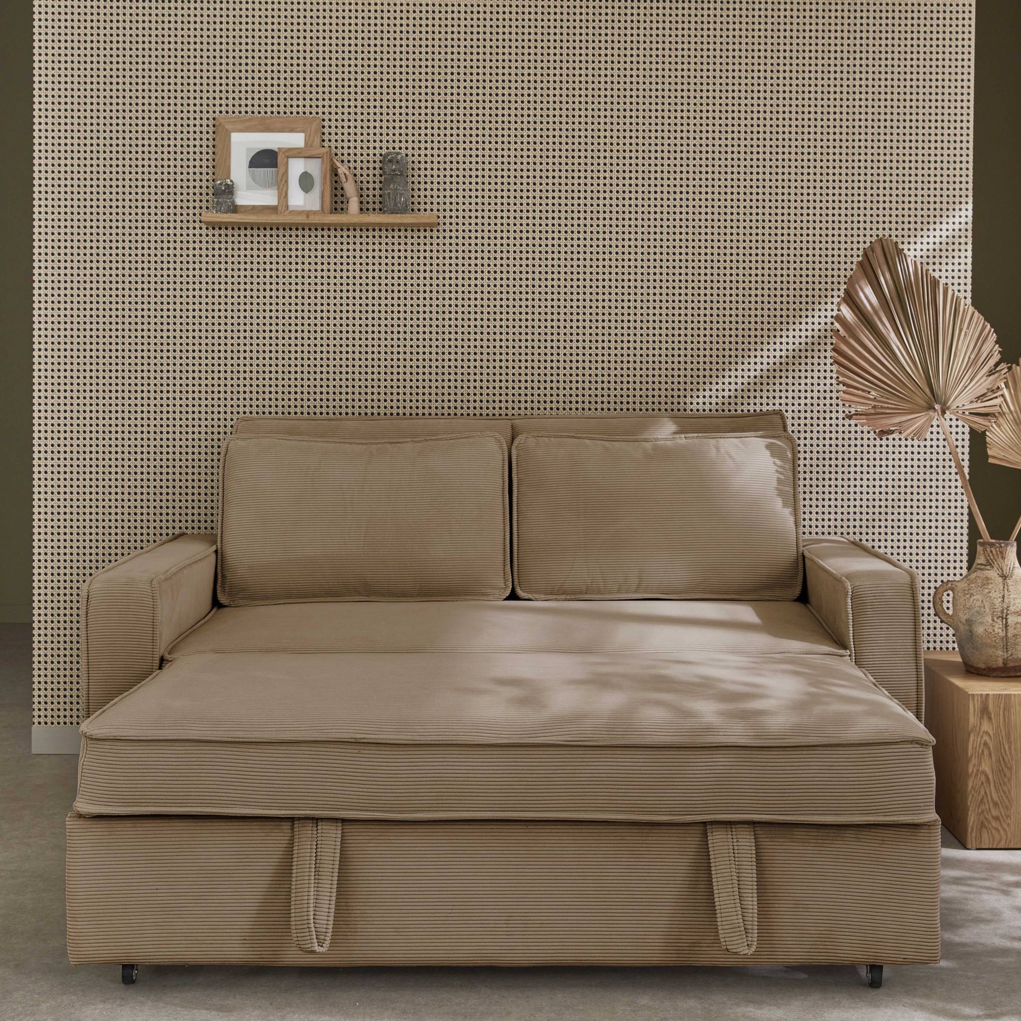 sweeek - Canapé convertible 2 places blanc beige velours côtelé. banquette. lit | sweeek - Image 6