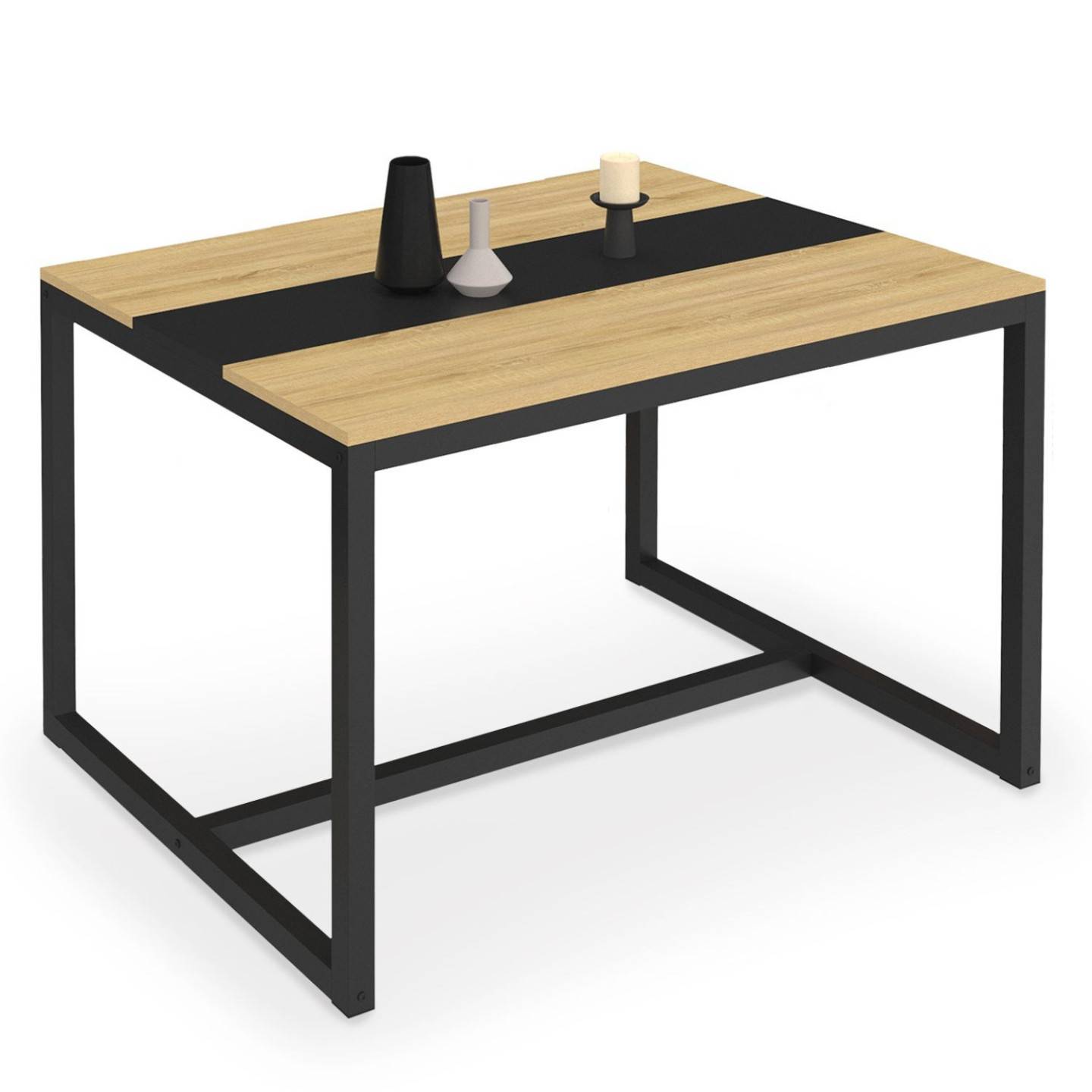 Table à manger rectangle DOVER 6 personnes bande centrale noire design industriel 120 cm - Image 2