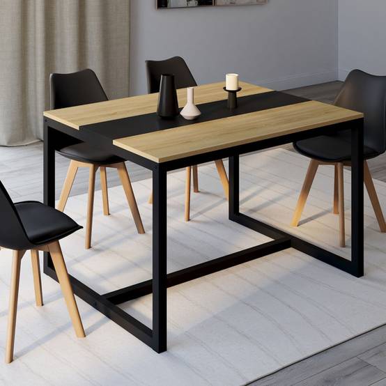 Table à manger rectangle DOVER 6 personnes bande centrale noire design industriel 120 cm - Image 1