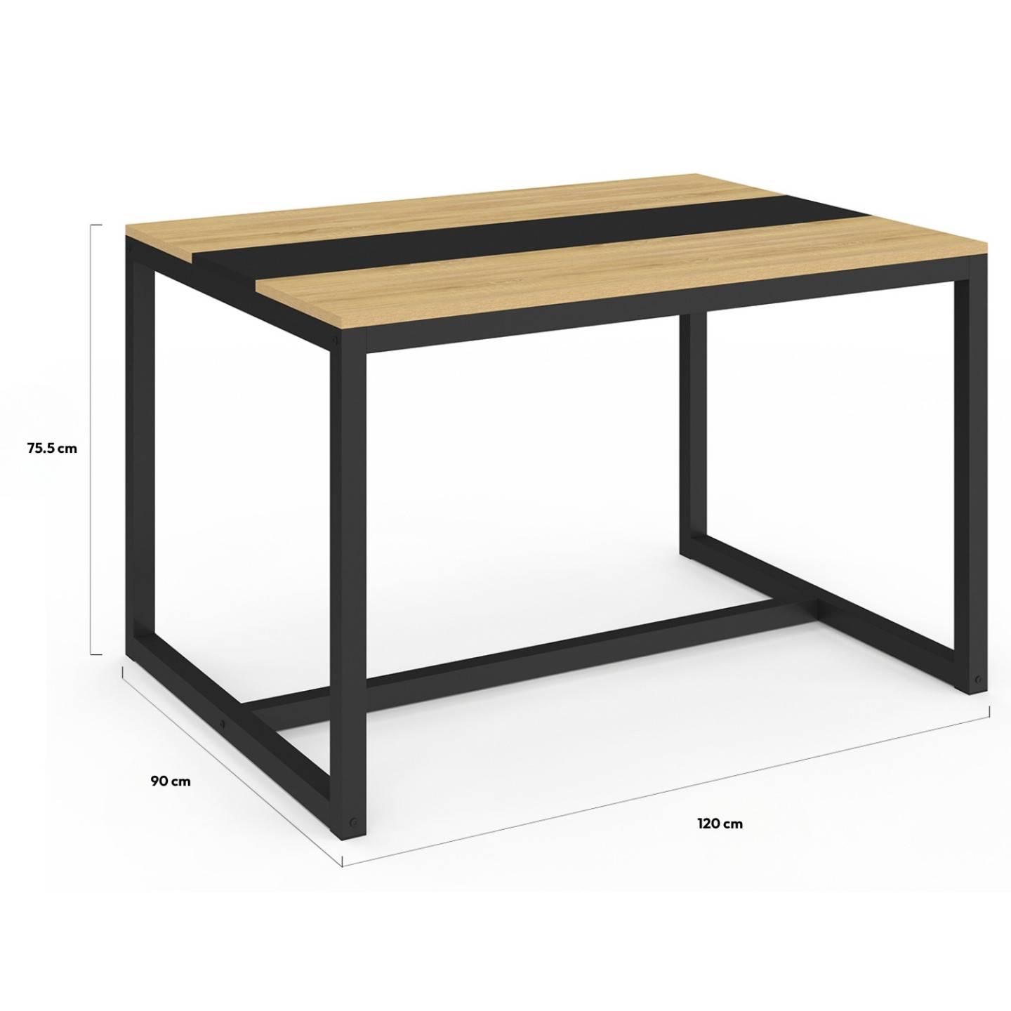 Table à manger rectangle DOVER 6 personnes bande centrale noire design industriel 120 cm - Image 4