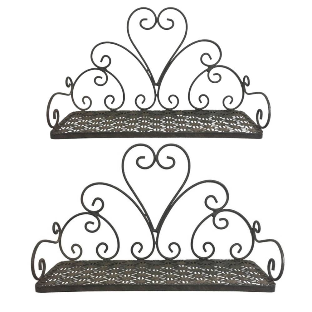 Set de 2 étagères en fer forgé marron GM: L.51 x l.18.5 x ht.30,5 cm / PM: L.41 x l.14 x ht.25 cm Chemin de campagne - Imagen 1