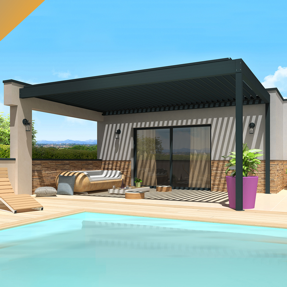 Intersun - Pergola Bioclimatique SPINELLE 4,50x6,037 M Verins à Télécommande (Gris Anthracite) - INTERSUN - Imagen 2