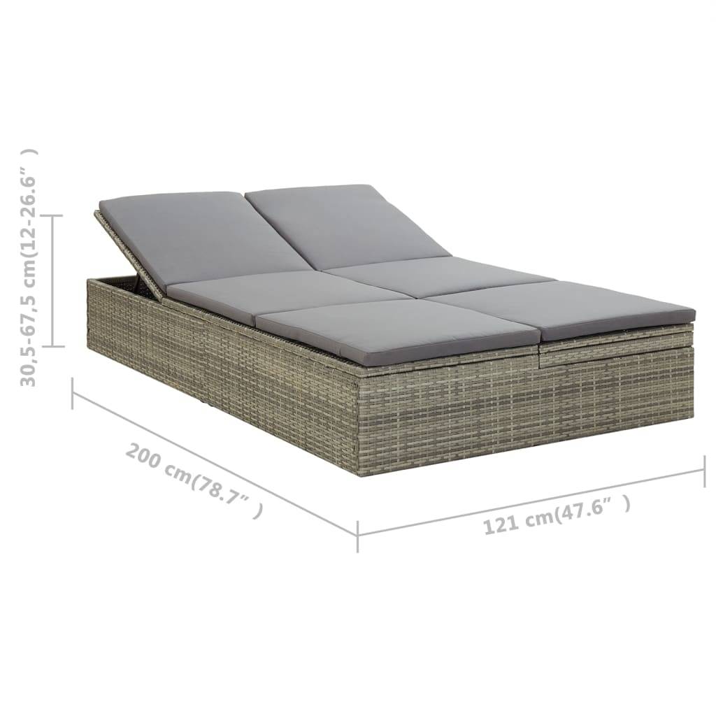Vidaxl - Chaise longue convertible avec coussin Résine tressée Gris vidaXL 46244 - Imagen 3