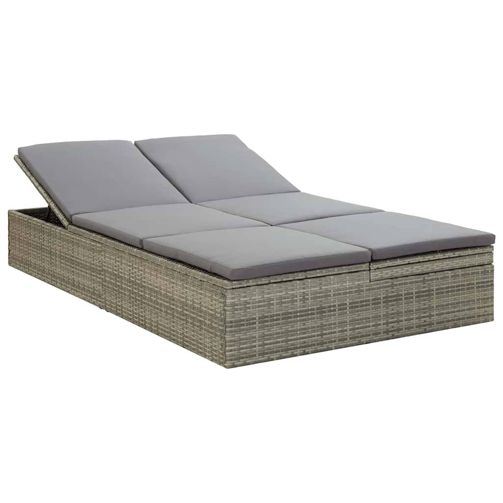 Vidaxl - Chaise longue convertible avec coussin Résine tressée Gris vidaXL 46244 - Imagen 2