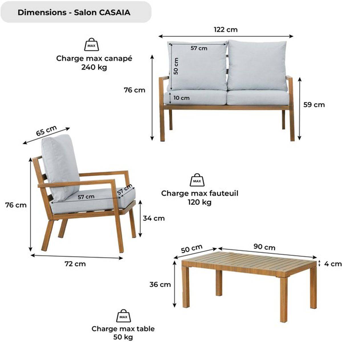 Salon bas de jardin - Aluminium - 4 personnes - CASAIA - Image 9