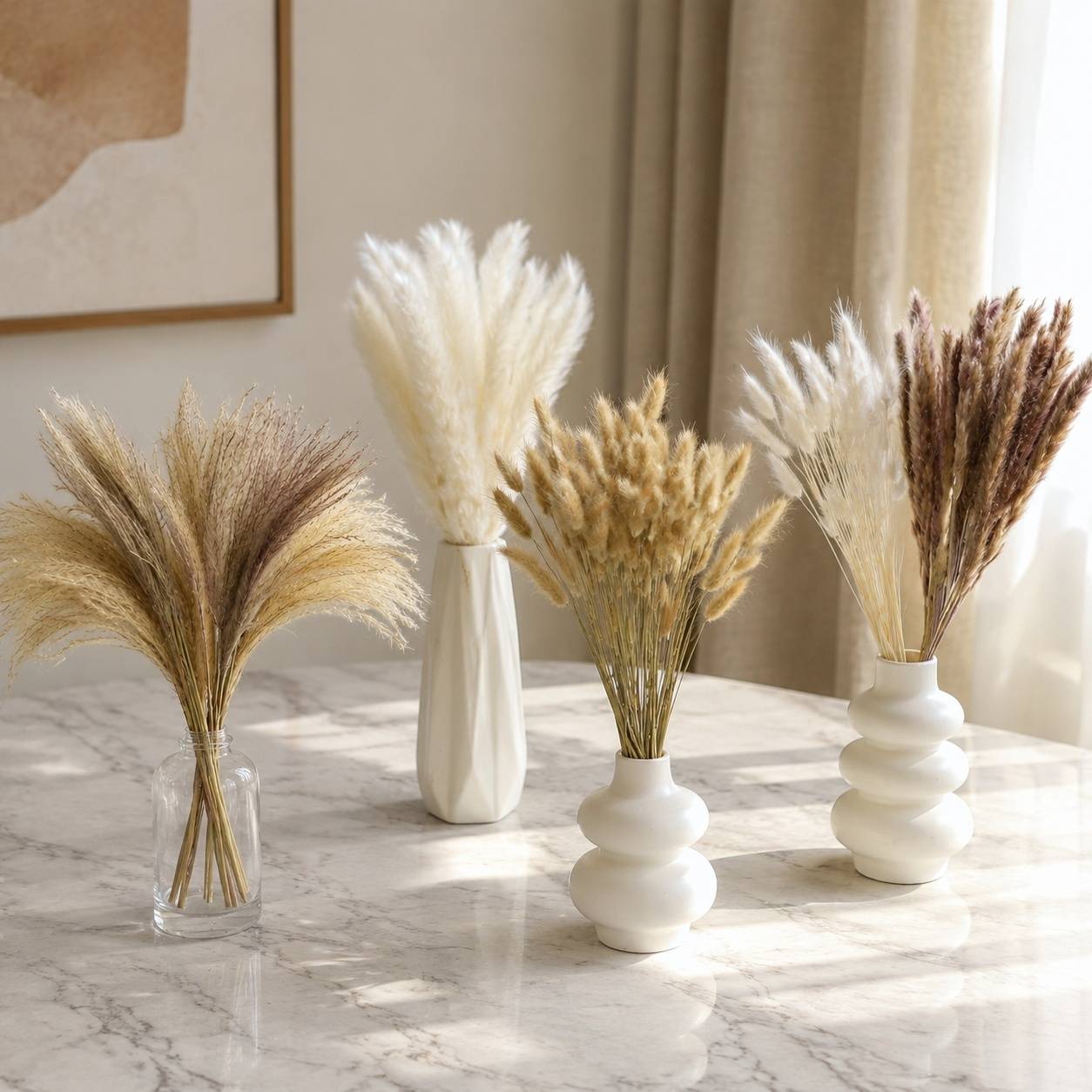 185 Pièces Bouquet Fleurs Séchées Pampas Décoration Boho pour Mariage Salon Chambre - Image 2