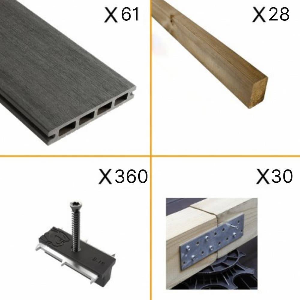 Kit Terrasse Composite NAVIA 20m² - Gris Foncé - 61 lames de terrasse (220 x 14.5 x 2.2 cm) - Fixation par Clips - Terrasse - Imagen 2