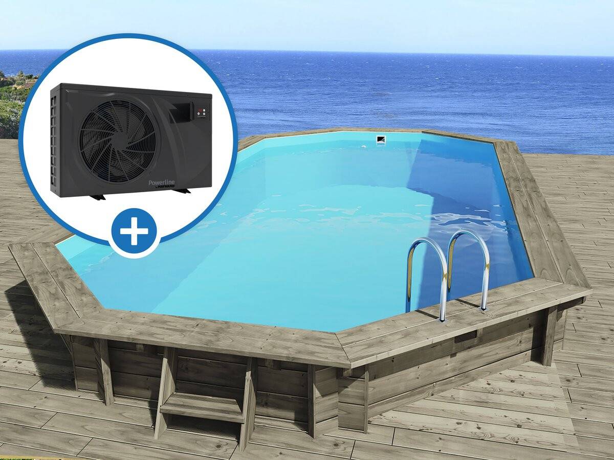 Piscine Bois " Sevilla 145 " - 8.57 X 4.57 X 1.45 M + Pompe à Chaleur Pour Piscine 6 Kw/h Inverter "powerline By Hayward" - Noir -habitat Et Jardin - Imagen 1