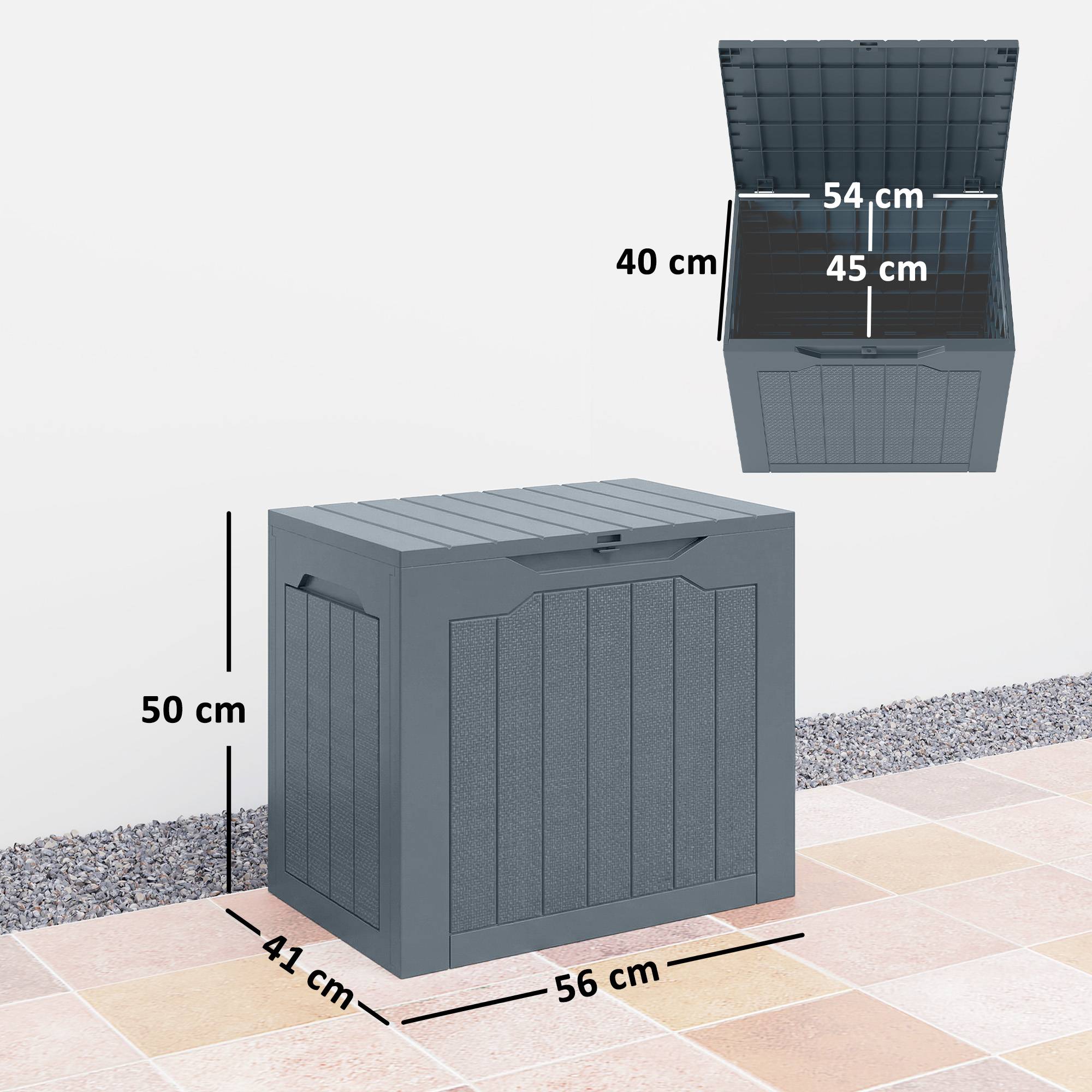 Coffre de Rangement Extérieur 97L avec Poignées Encastrées, Malle de Rangement Extérieur Étanche, 56x41x50cm, Gris Clair - Image 5