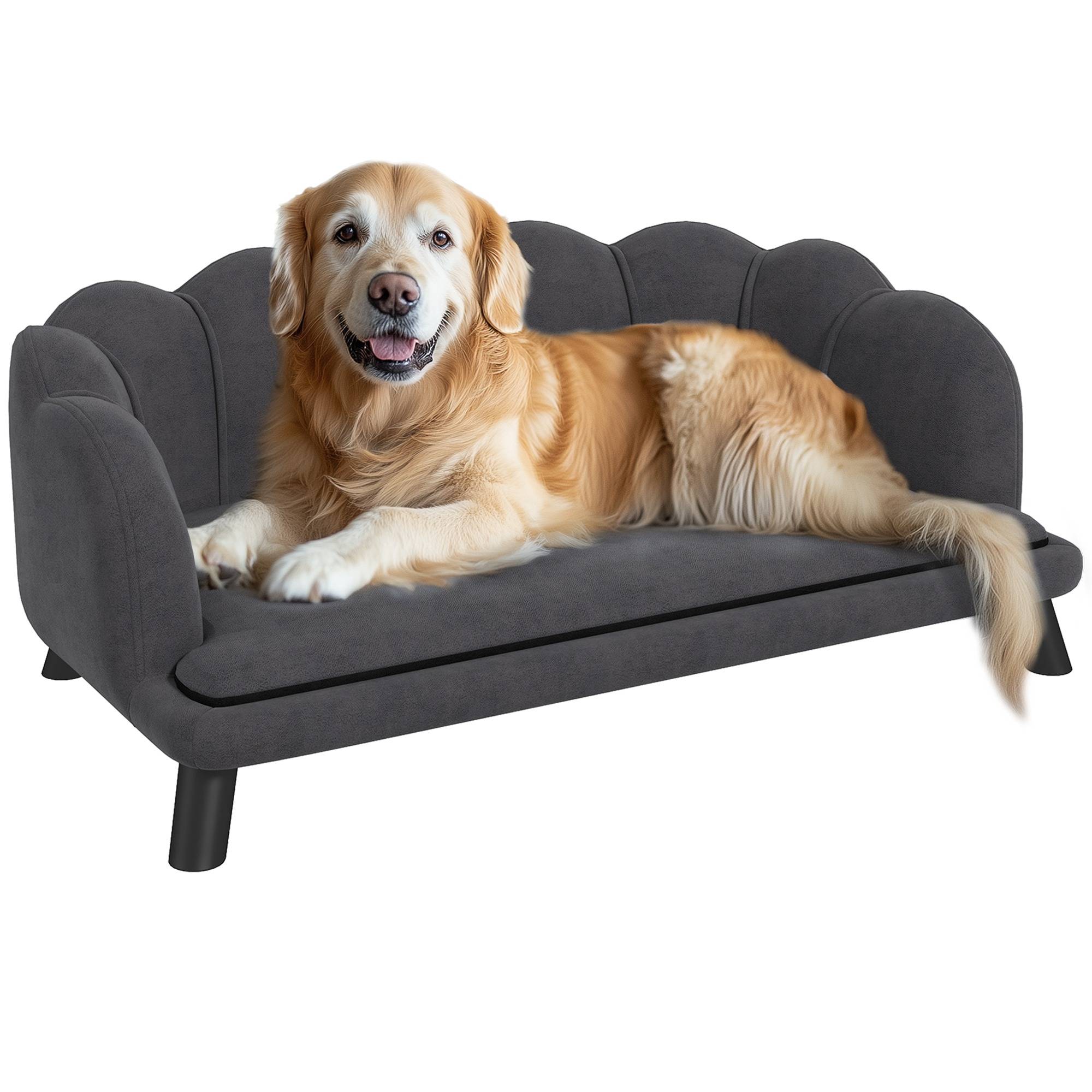 Canapé chien lit pour chien chat coquillage 98L x 60l x 35H cm coussin moelleux velours gris - Image 1