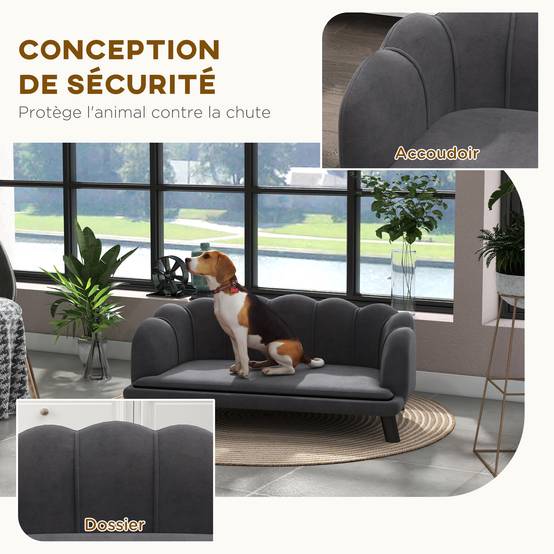 Canapé chien lit pour chien chat coquillage 98L x 60l x 35H cm coussin moelleux velours gris - Image 8
