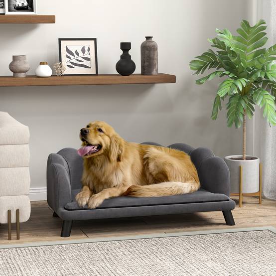 Canapé chien lit pour chien chat coquillage 98L x 60l x 35H cm coussin moelleux velours gris - Image 3