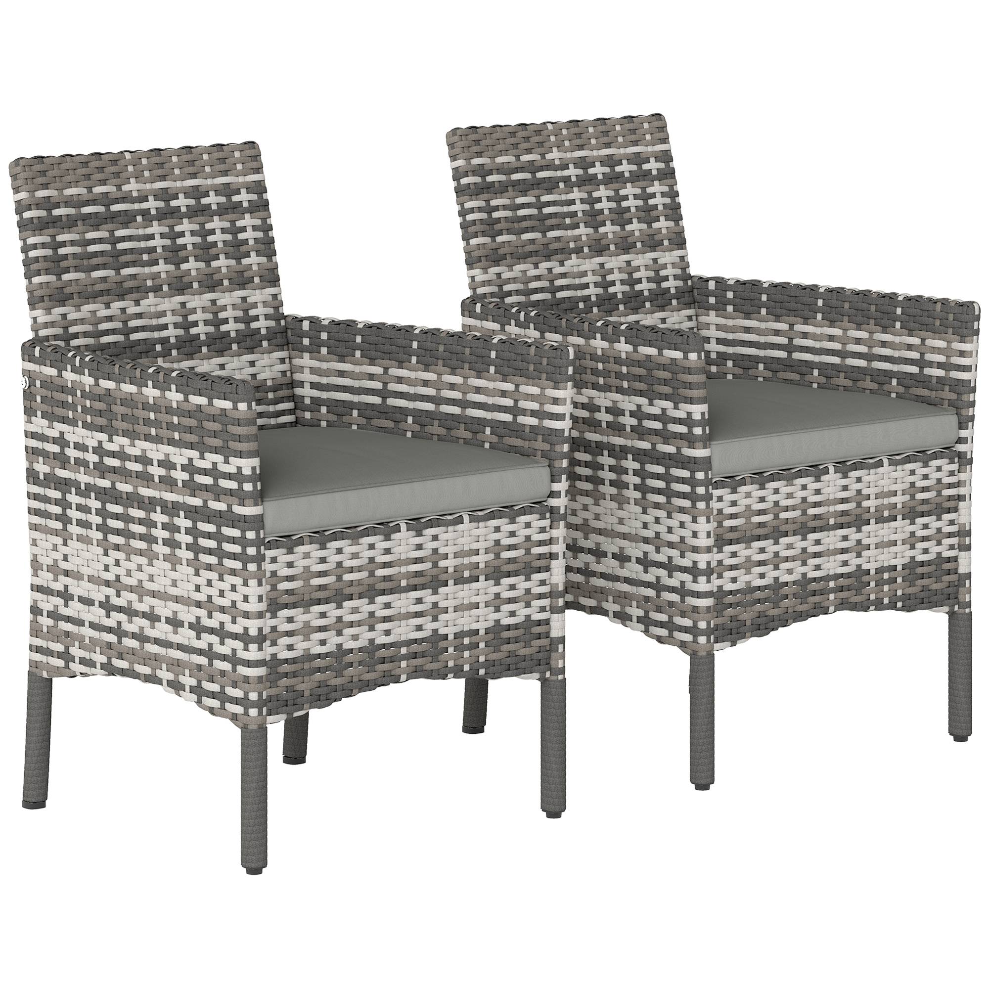 Lot de 2 fauteuils de jardin polyrotin : coussins amovibles, cadre acier, gris - Image 1