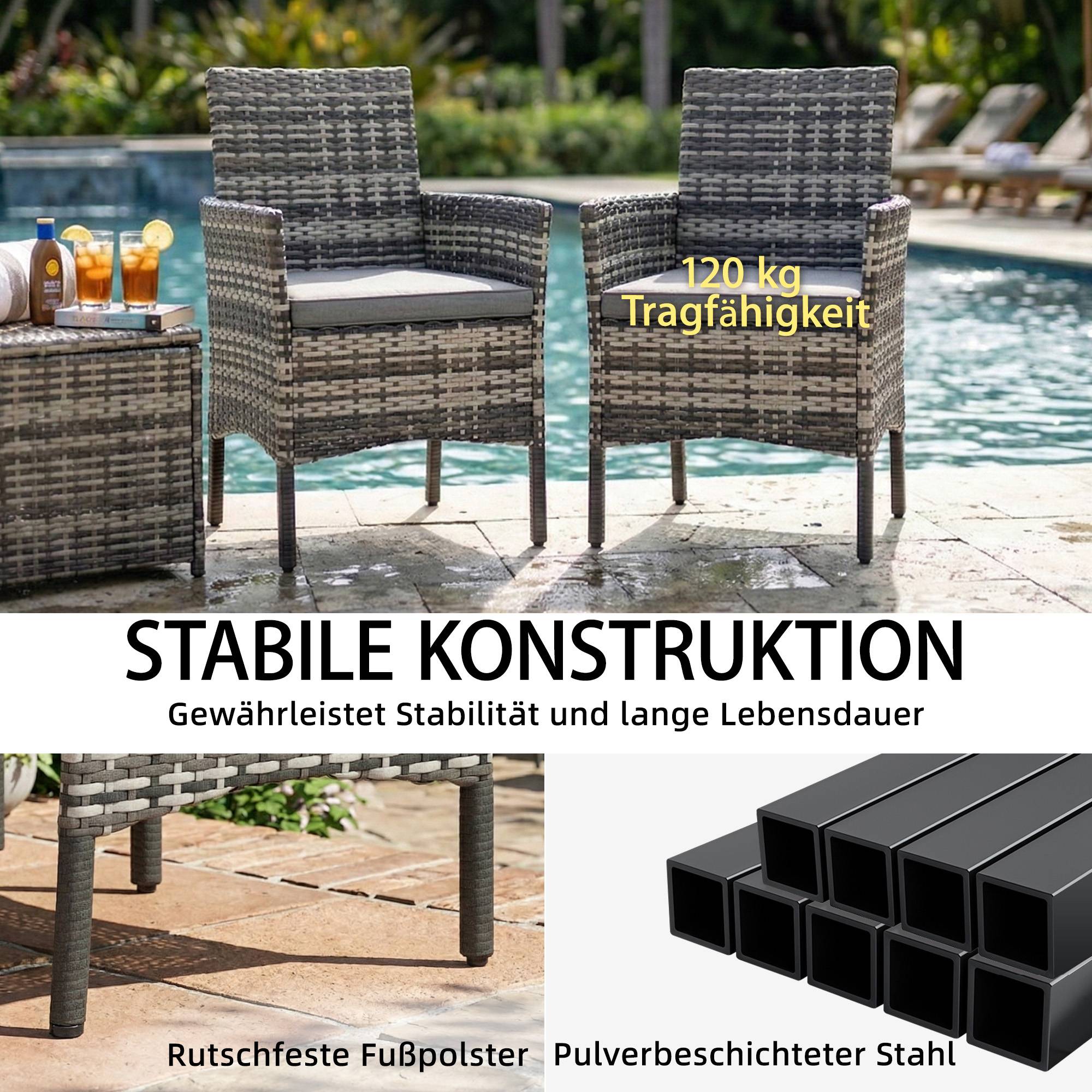 Lot de 2 fauteuils de jardin polyrotin : coussins amovibles, cadre acier, gris - Image 7