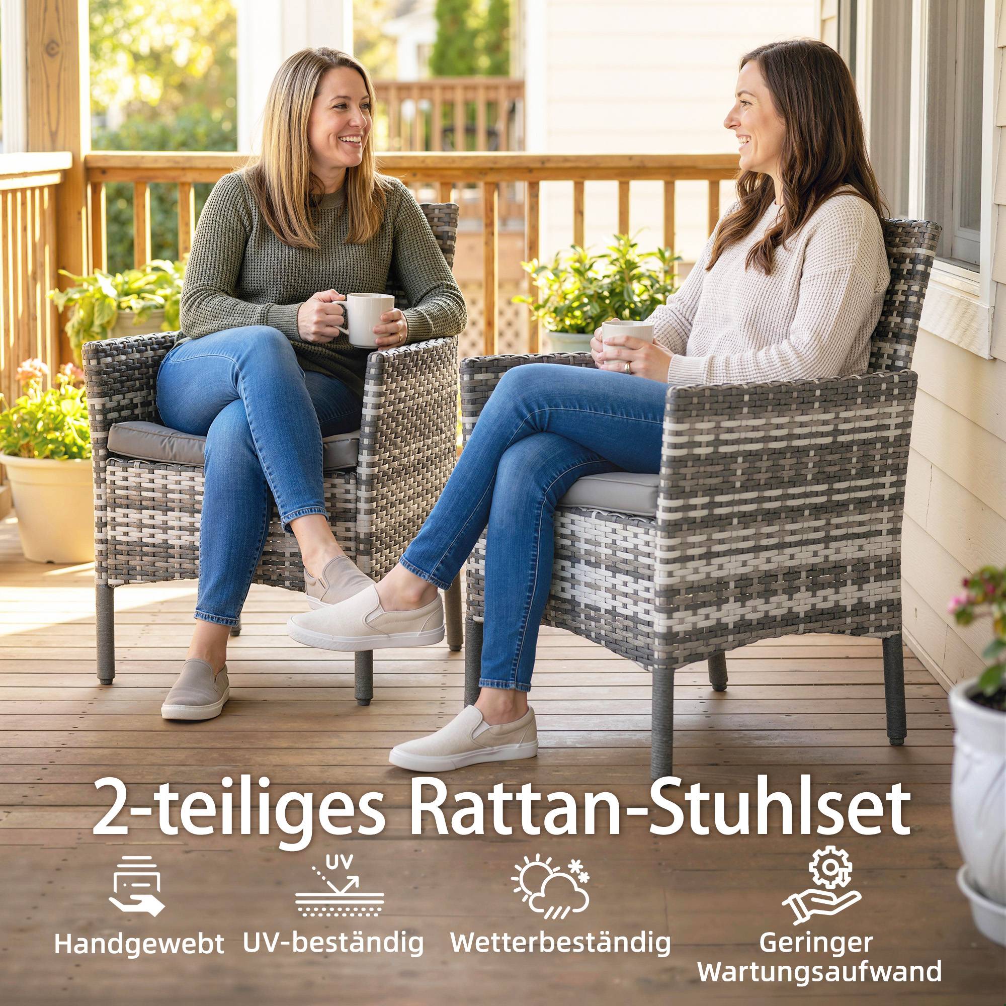 Lot de 2 fauteuils de jardin polyrotin : coussins amovibles, cadre acier, gris - Image 4