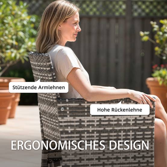 Lot de 2 fauteuils de jardin polyrotin : coussins amovibles, cadre acier, gris - Image 5