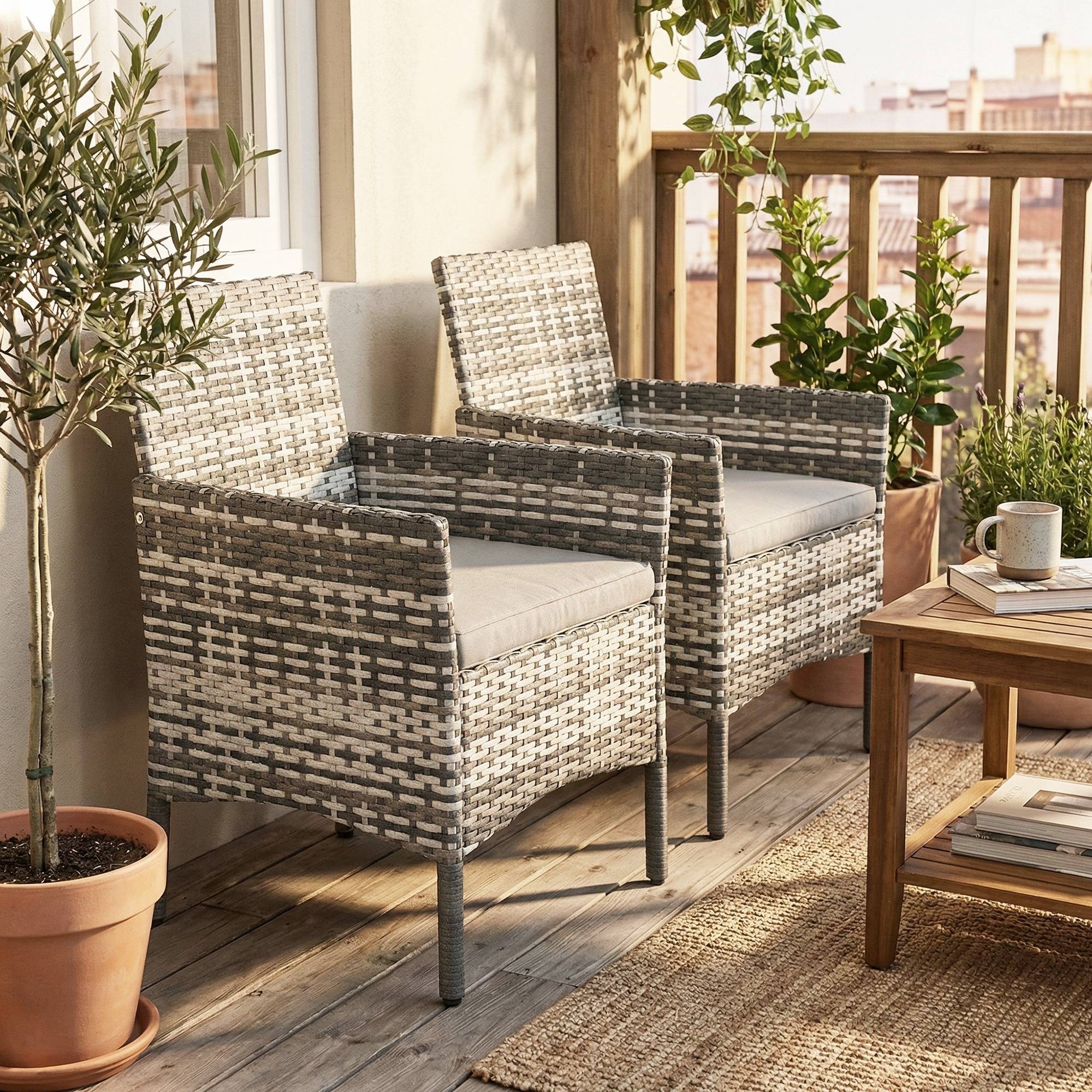 Lot de 2 fauteuils de jardin polyrotin : coussins amovibles, cadre acier, gris - Image 9