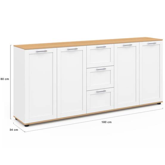 Buffet 180 cm VITO XXL 4 portes avec 3 tiroirs bois et blanc - Image 5