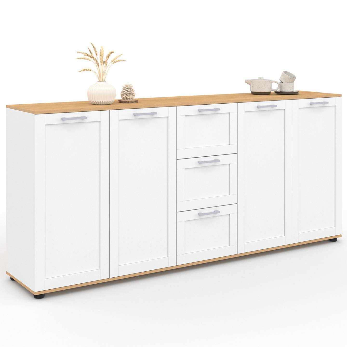 Buffet 180 cm VITO XXL 4 portes avec 3 tiroirs bois et blanc - Image 2