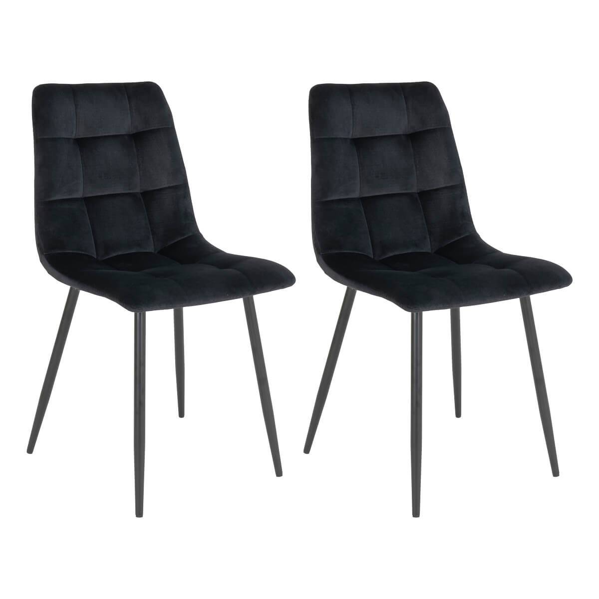 ALTOBUY - Lot de 2 Chaises Velours Noir et Piétement Acier - STRIB - Image 1