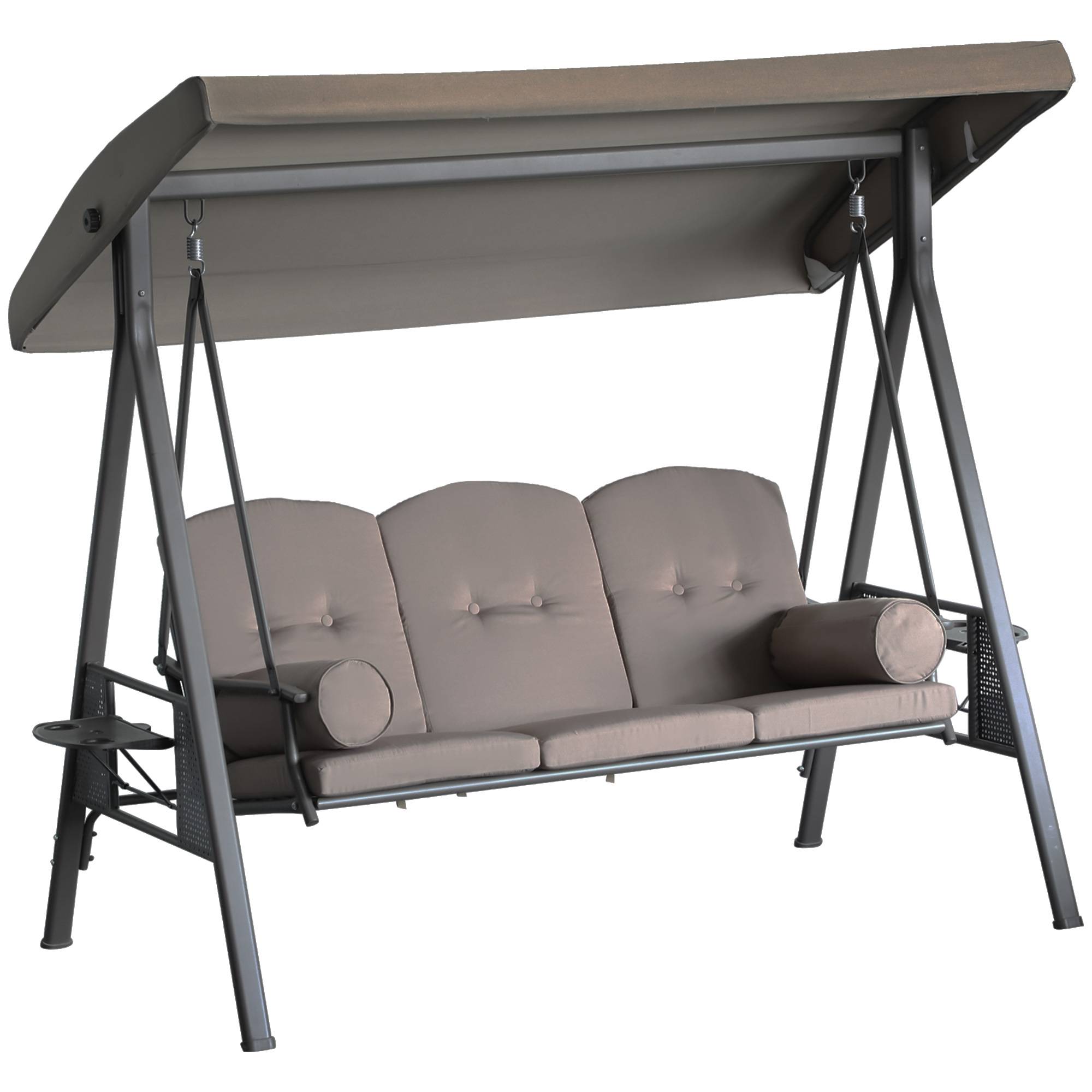 Outsunny - Balancelle de jardin 3 places grand confort toit inclinaison réglable coussins plateaux rétractables polyester filé marron - Outsunny - Imagen 1