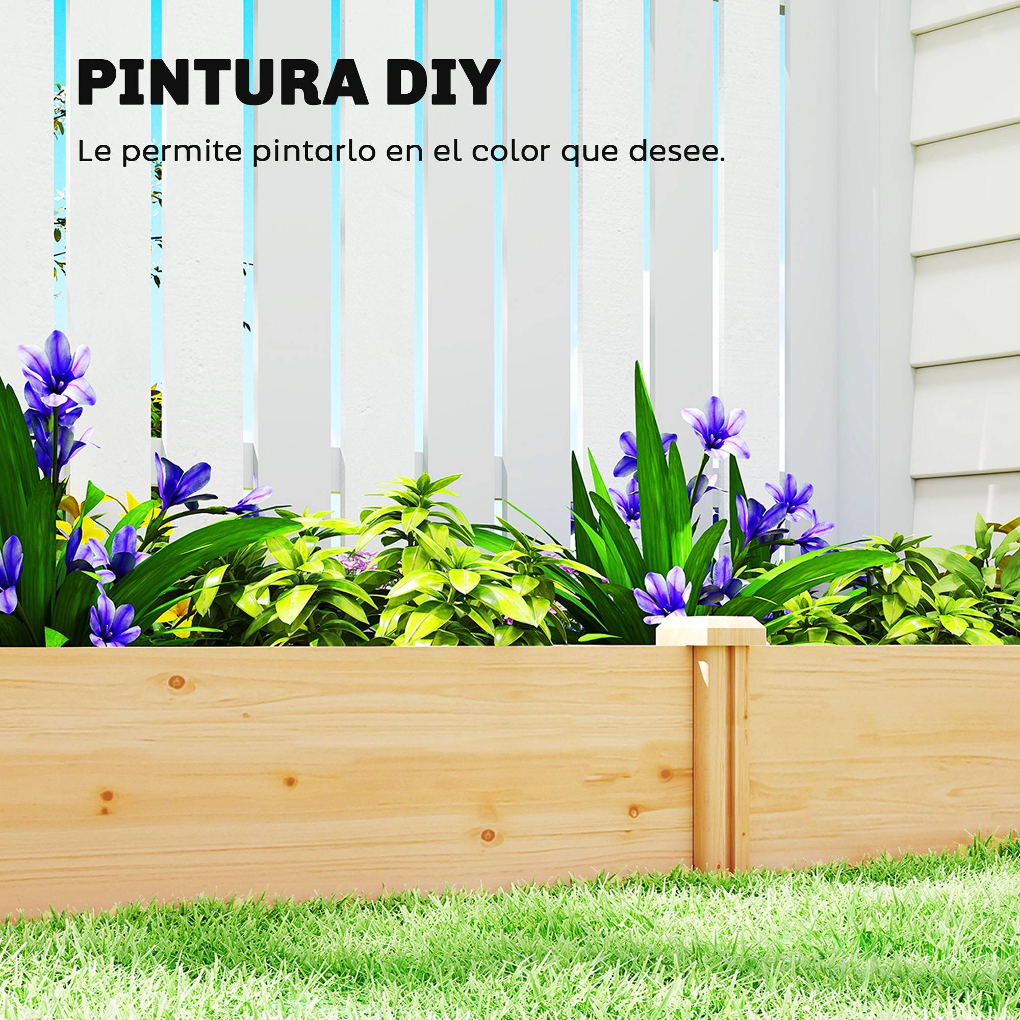 Jardinière surélevée en bois pour jardinage urbain avec séparateur et base ouverte, 235 x 121 x 26 cm, naturelle - Image 8