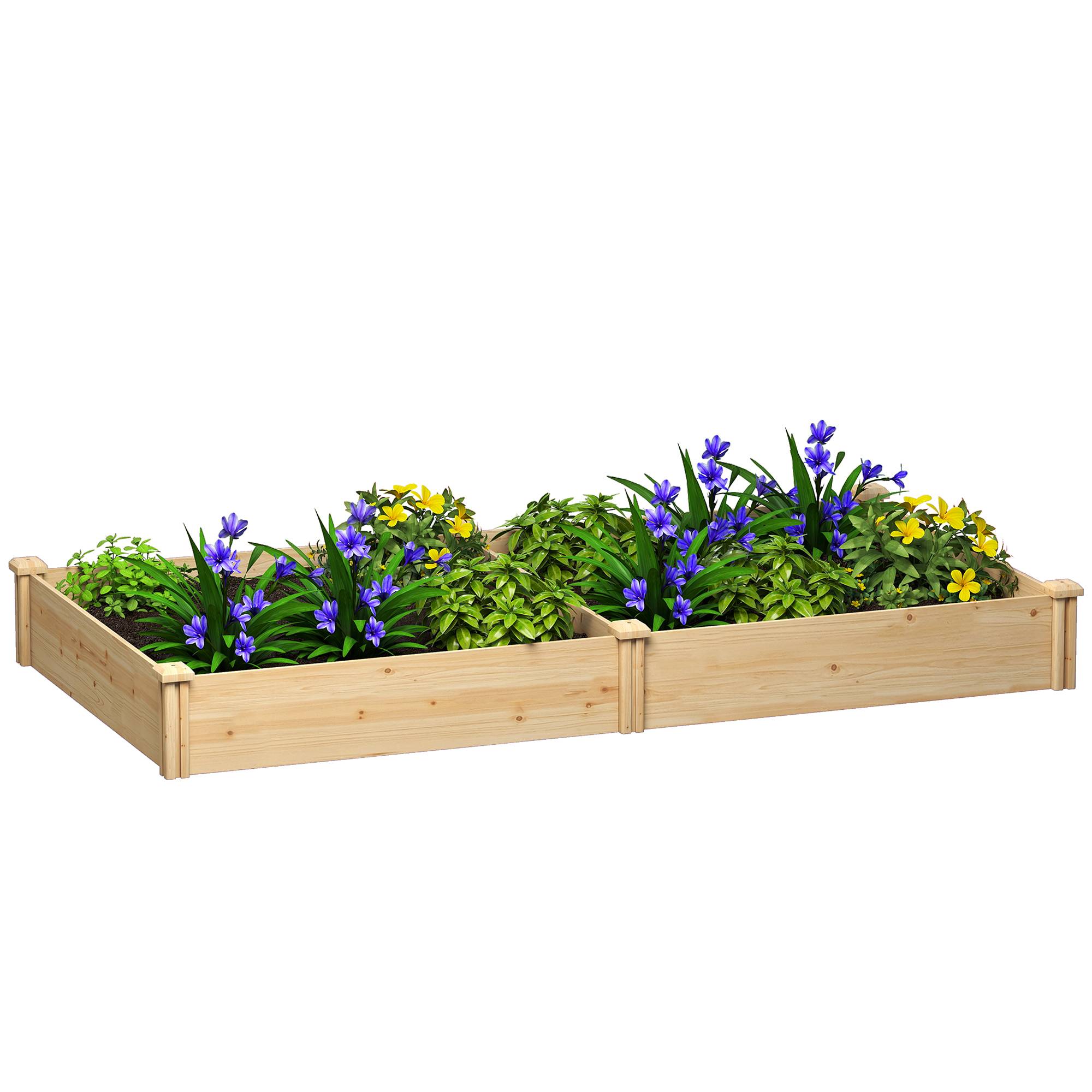 Jardinière surélevée en bois pour jardinage urbain avec séparateur et base ouverte, 235 x 121 x 26 cm, naturelle - Image 1