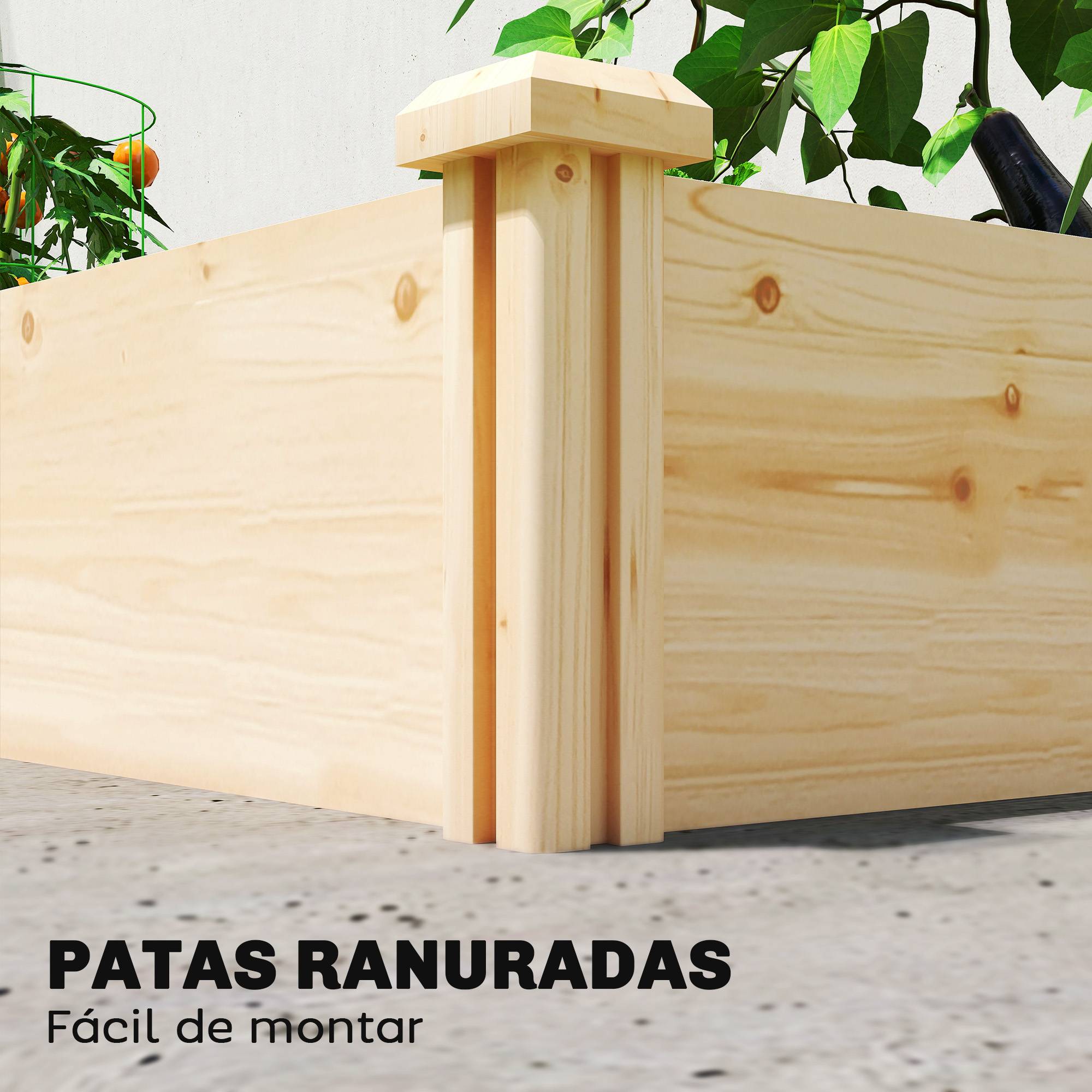 Jardinière surélevée en bois pour jardinage urbain avec séparateur et base ouverte, 235 x 121 x 26 cm, naturelle - Image 10