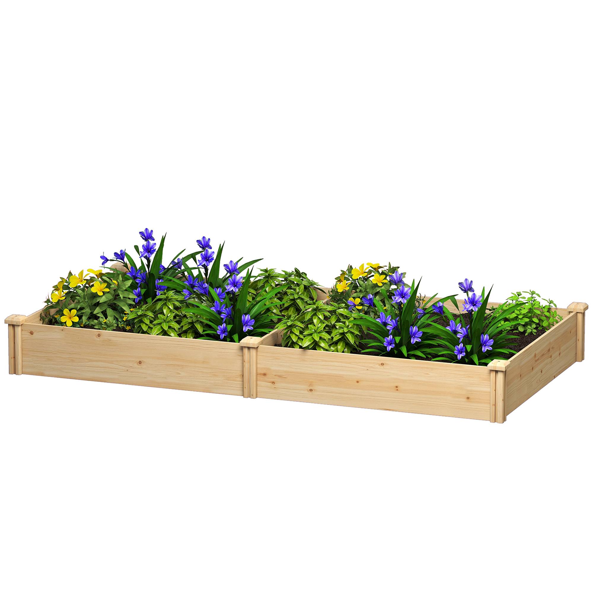 Jardinière surélevée en bois pour jardinage urbain avec séparateur et base ouverte, 235 x 121 x 26 cm, naturelle - Image 2