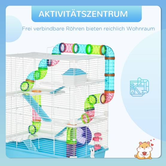 Cage pour hamster métal et plastique bleu clair et blanc 59 x 36 x 69 cm - PANGIVO - Image 6