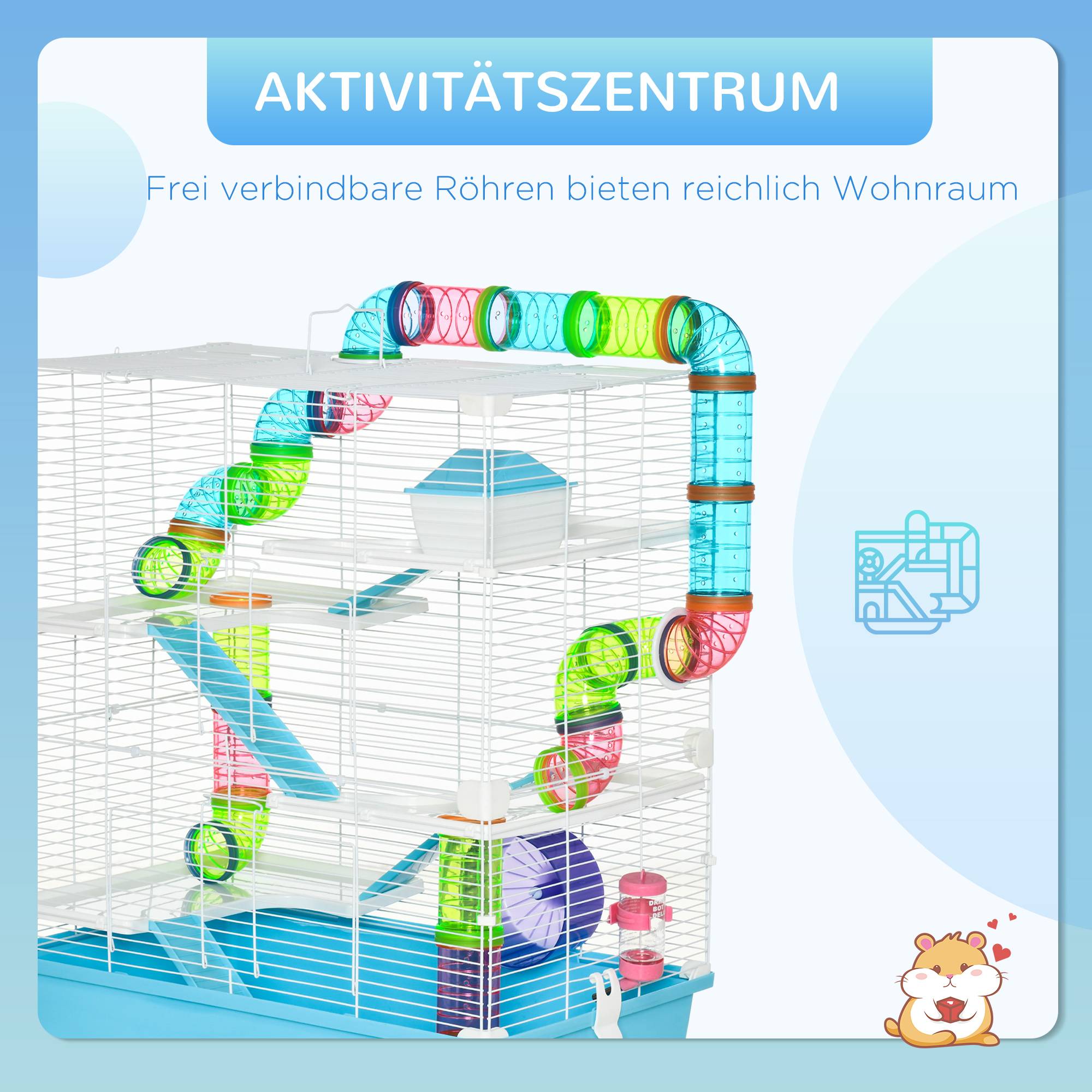 Cage pour hamster métal et plastique bleu clair et blanc 59 x 36 x 69 cm - PANGIVO - Image 6