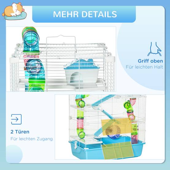 Cage pour hamster métal et plastique bleu clair et blanc 59 x 36 x 69 cm - PANGIVO - Image 9