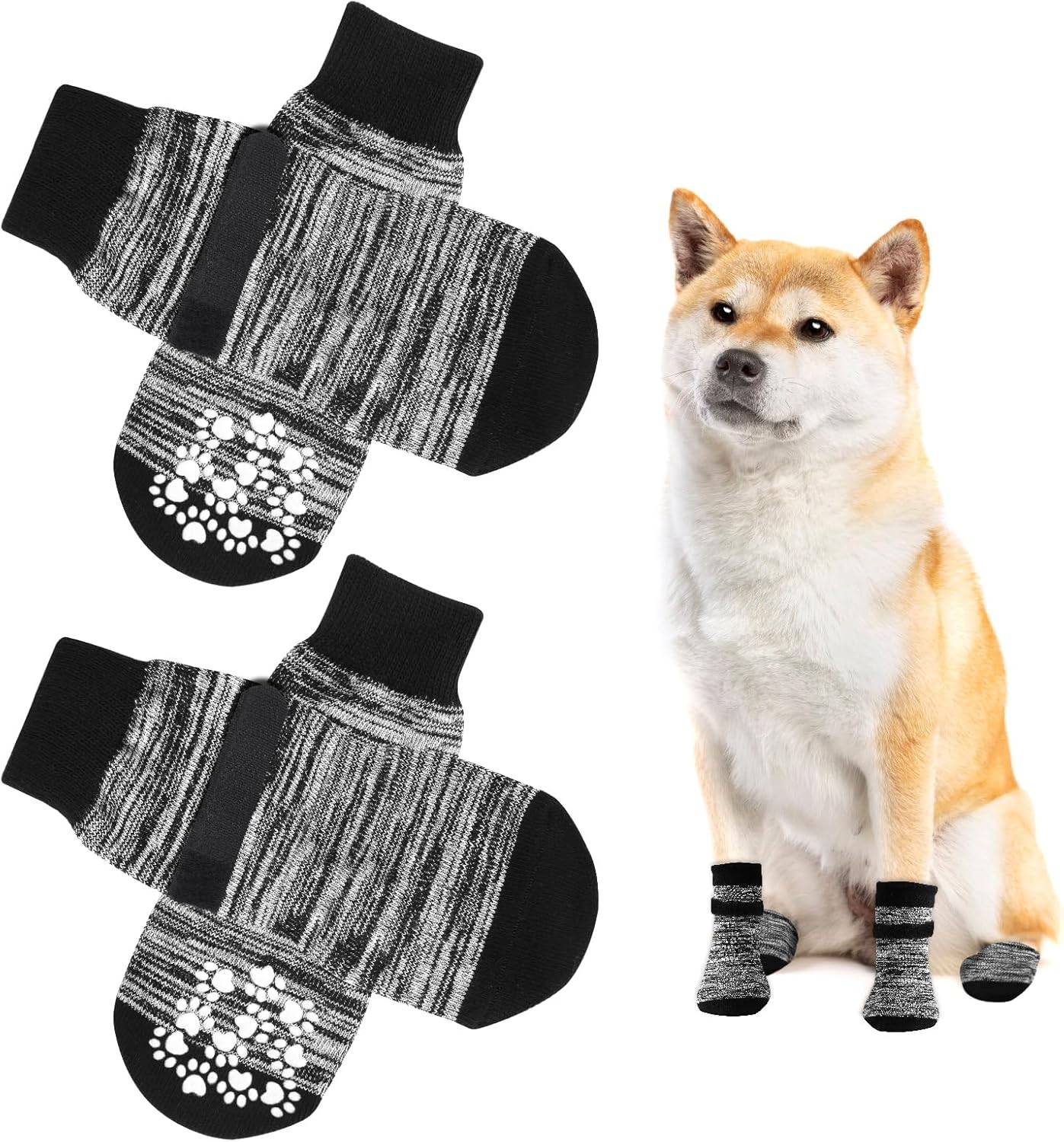 Chaussettes Anti-Dérapantes Chien Chat gris noir M