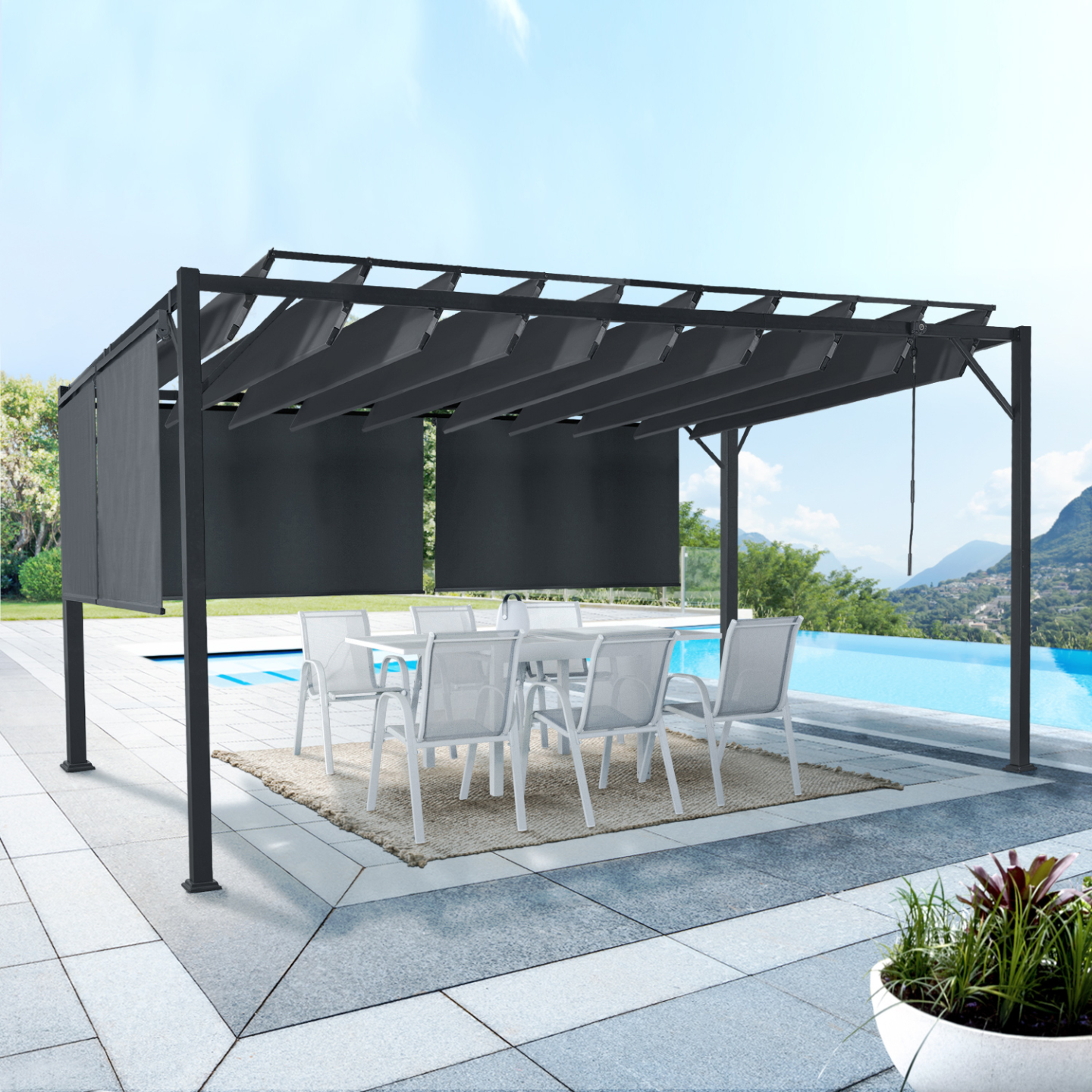 Pergola édition luxe lames orientables 3x4 M et 4 stores gris anthracite - Image 1