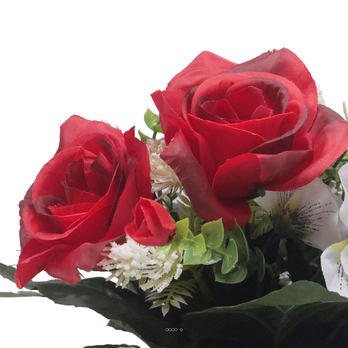 Pot de Rose, pensée et mini fleurs artificiels pour la Toussaint Rouge - couleur: Rouge - Image 3