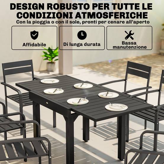 Table de jardin extensible aluminium acier 6 places lattes 160cm noir - ComfortXL Outdoor Living - Image 8