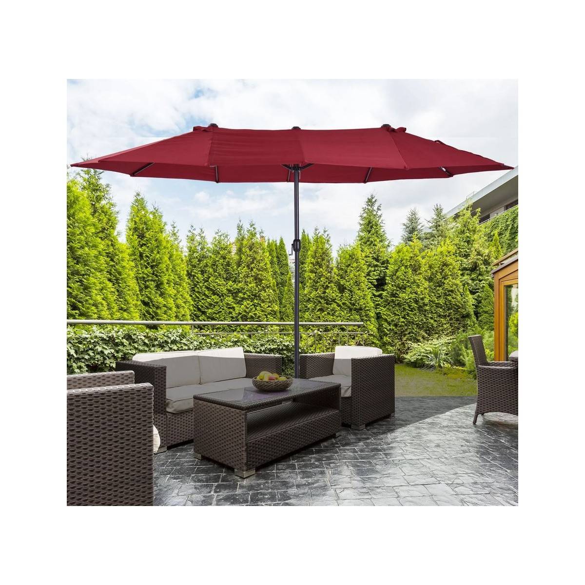 Parasol de terrasse double Rouge Bordeaux 4.50 x 2.65 x H 2.40 Toile polyester TWIN KZ GARDEN - Imagen 2